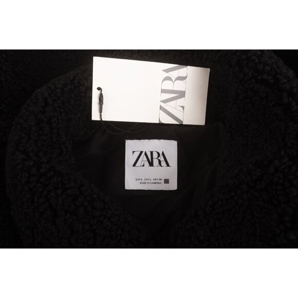 Zara Womens Short Shearling Jacket Coat Toggle Black L Large 8372/250 NWT - Picture 6 of 6